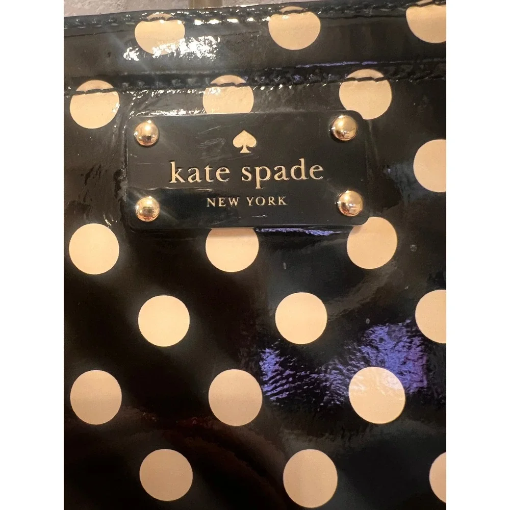Kate Spade New York Polka Dot Patent Leather Shoulder Bag Black Cream Tote
